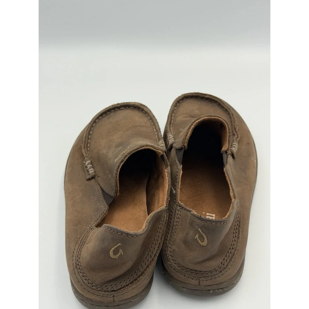 OluKai Moloa Boys 2 EU 34 Slip On Shoes Brown Leather Casual Comfort Loafers